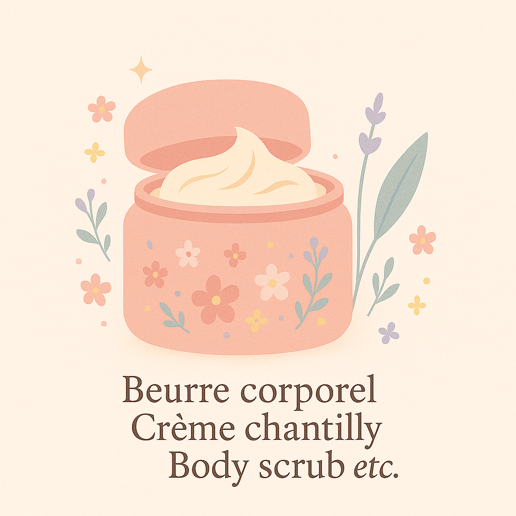 Beurre corporel, crème corporel, chantilly, body scrub ect…